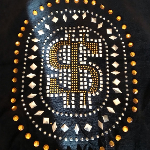 Unique Black Velour 💸💰Million Dollar Baby Rhinestone & Stud Money Print Hoodie - Picture 6 of 6